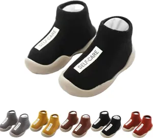 Tiny Explorings Baby Walking Shoes, Toddler Non-Slip Breathable Warm Elastic Sock Shoes for Baby Boy Girl 6-24 Months (Black, 18-24 Months Infant)