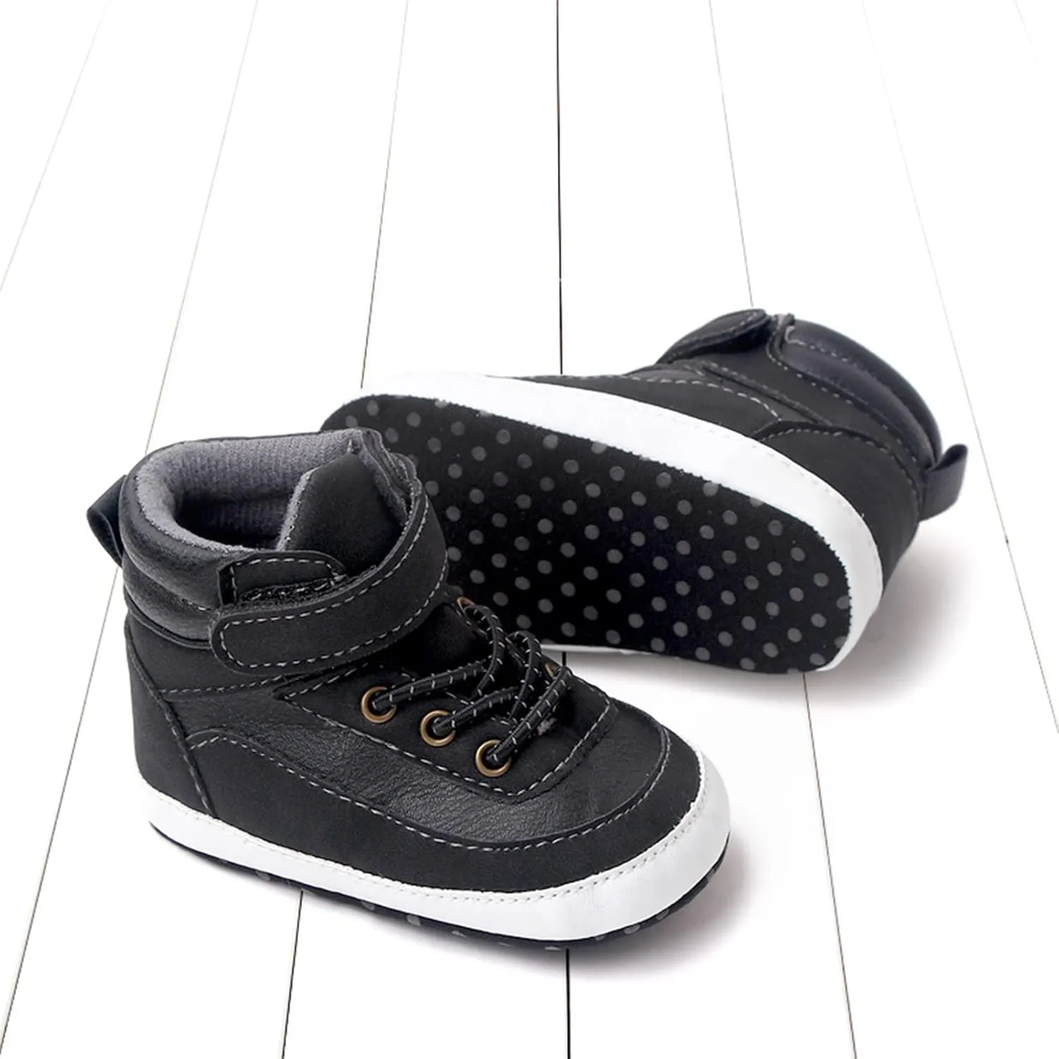 Toddler Baby Boys Girls High Tops Ankle Sneakers Soft Anti-Slip Sole PU Leather Infant Prewalker First Walking Shoes
