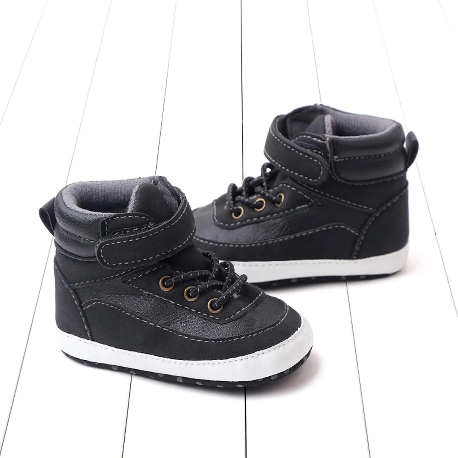 Toddler Baby Boys Girls High Tops Ankle Sneakers Soft Anti-Slip Sole PU Leather Infant Prewalker First Walking Shoes
