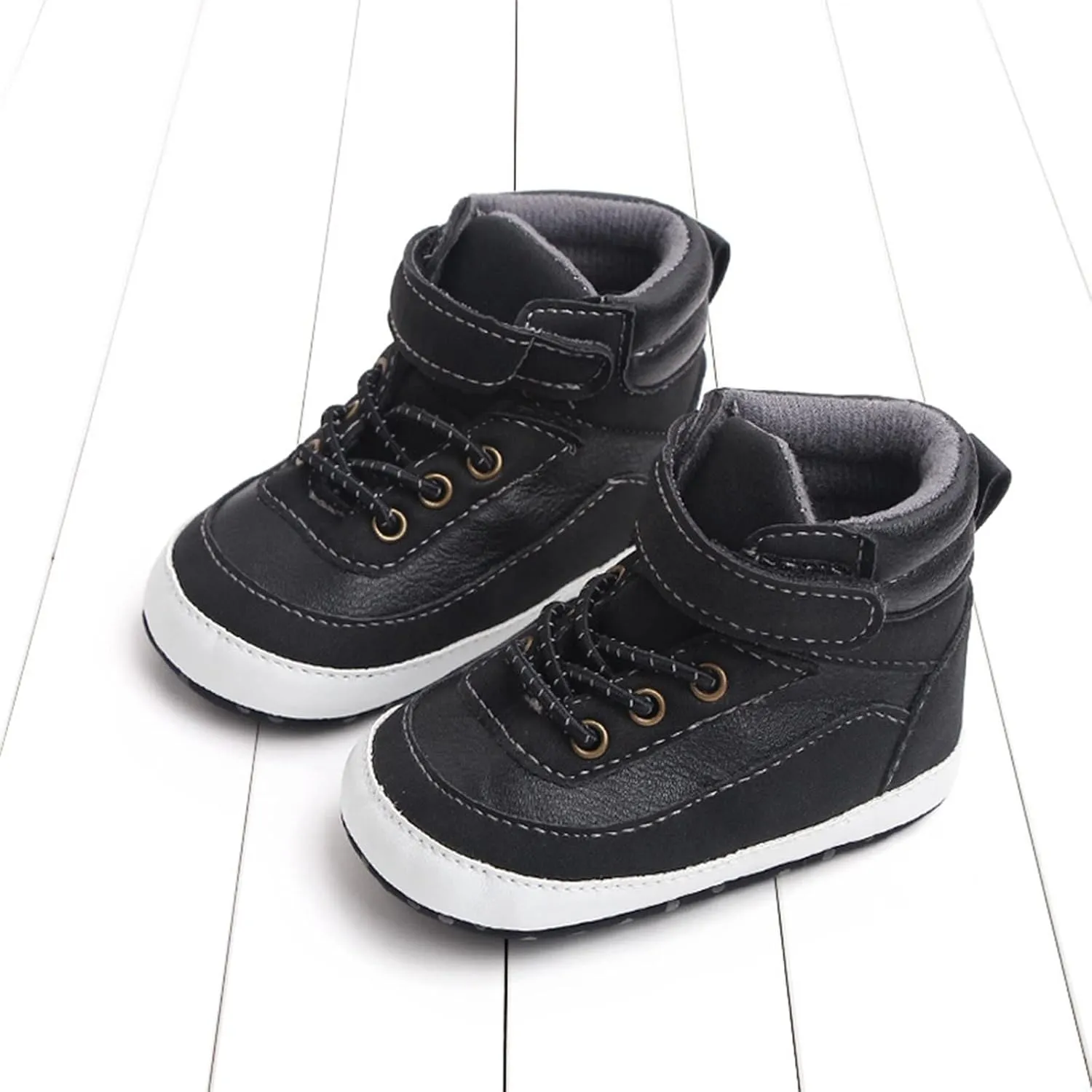 Toddler Baby Boys Girls High Tops Ankle Sneakers Soft Anti-Slip Sole PU Leather Infant Prewalker First Walking Shoes