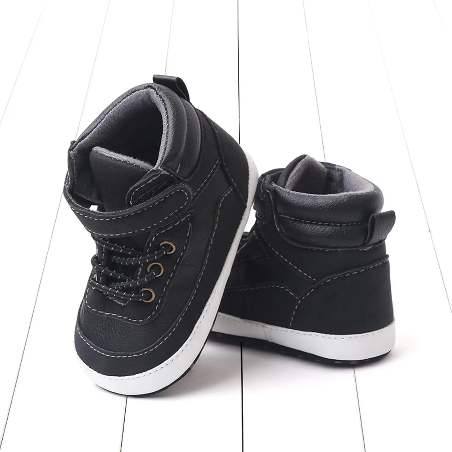 Toddler Baby Boys Girls High Tops Ankle Sneakers Soft Anti-Slip Sole PU Leather Infant Prewalker First Walking Shoes