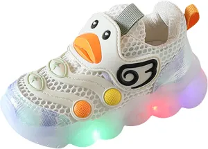 Toddler Baby Boys Girls LED Light Sneakers Walking Shoes Kids Knit Stripe Mesh Luminous Sport Running Shoes