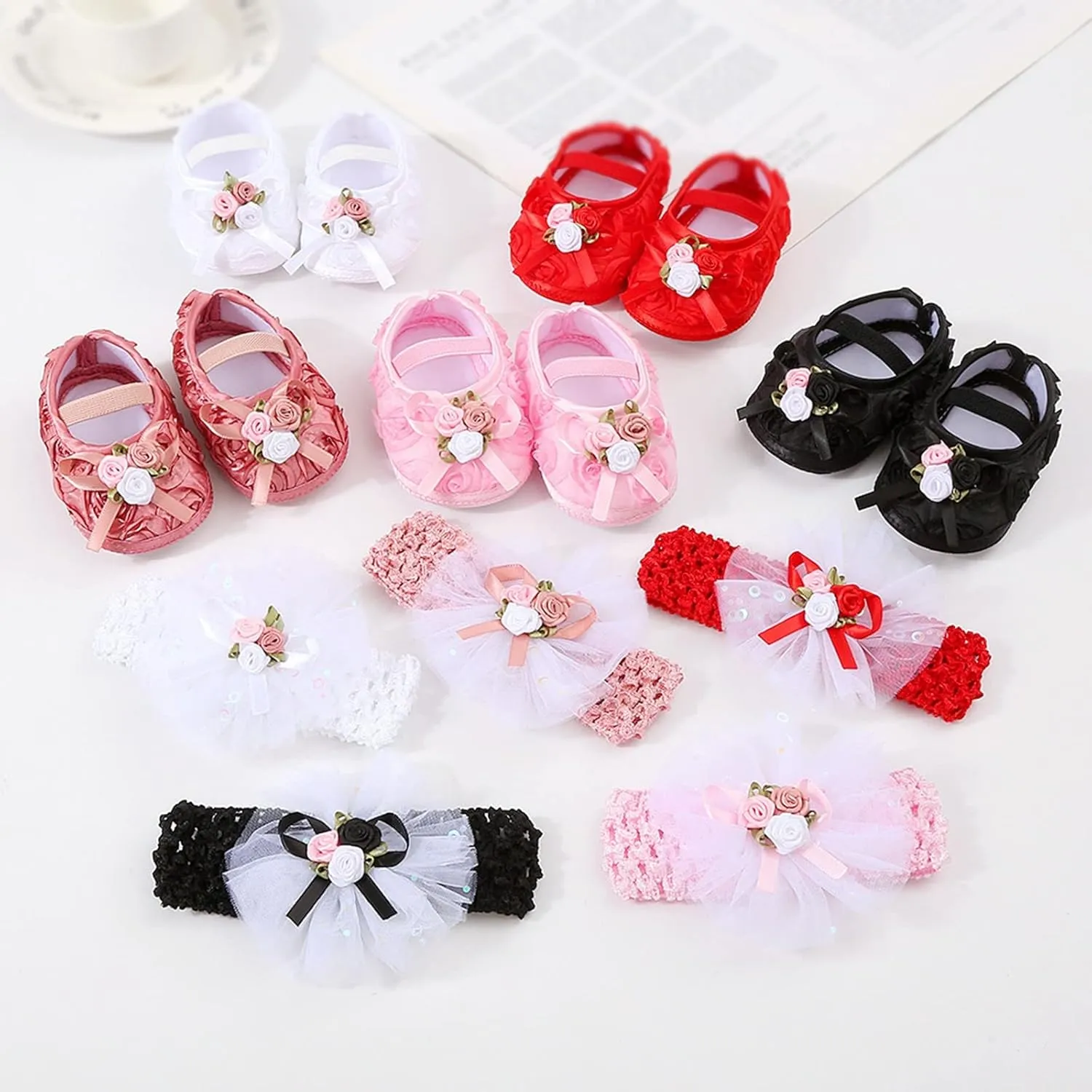Toddler Girl Cute Shoes Baby Shoes Plus Headband Set Cute Baby Princess Shoes with Dress Hard Bottom Walking Shoes