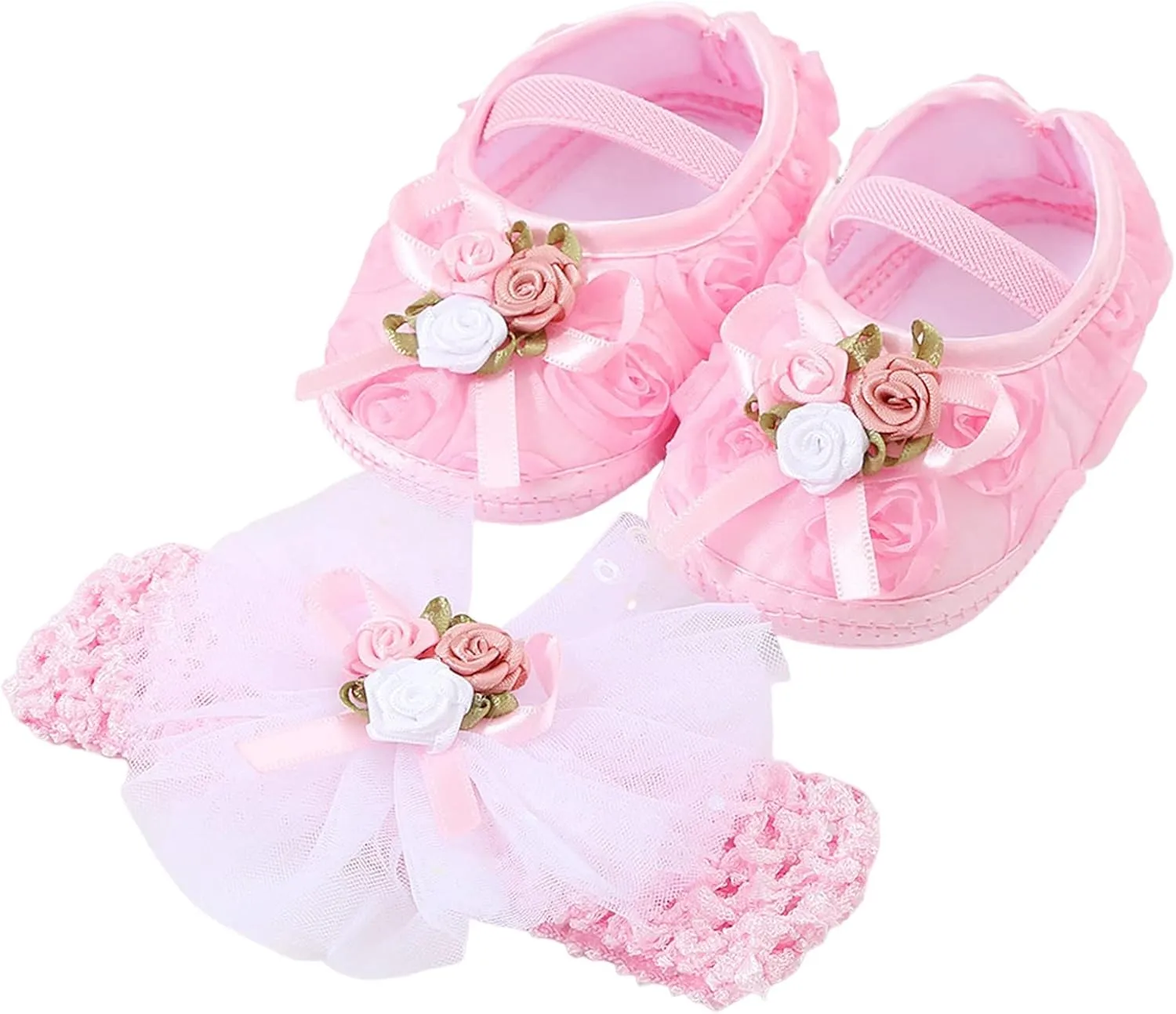 Toddler Girl Cute Shoes Baby Shoes Plus Headband Set Cute Baby Princess Shoes with Dress Hard Bottom Walking Shoes