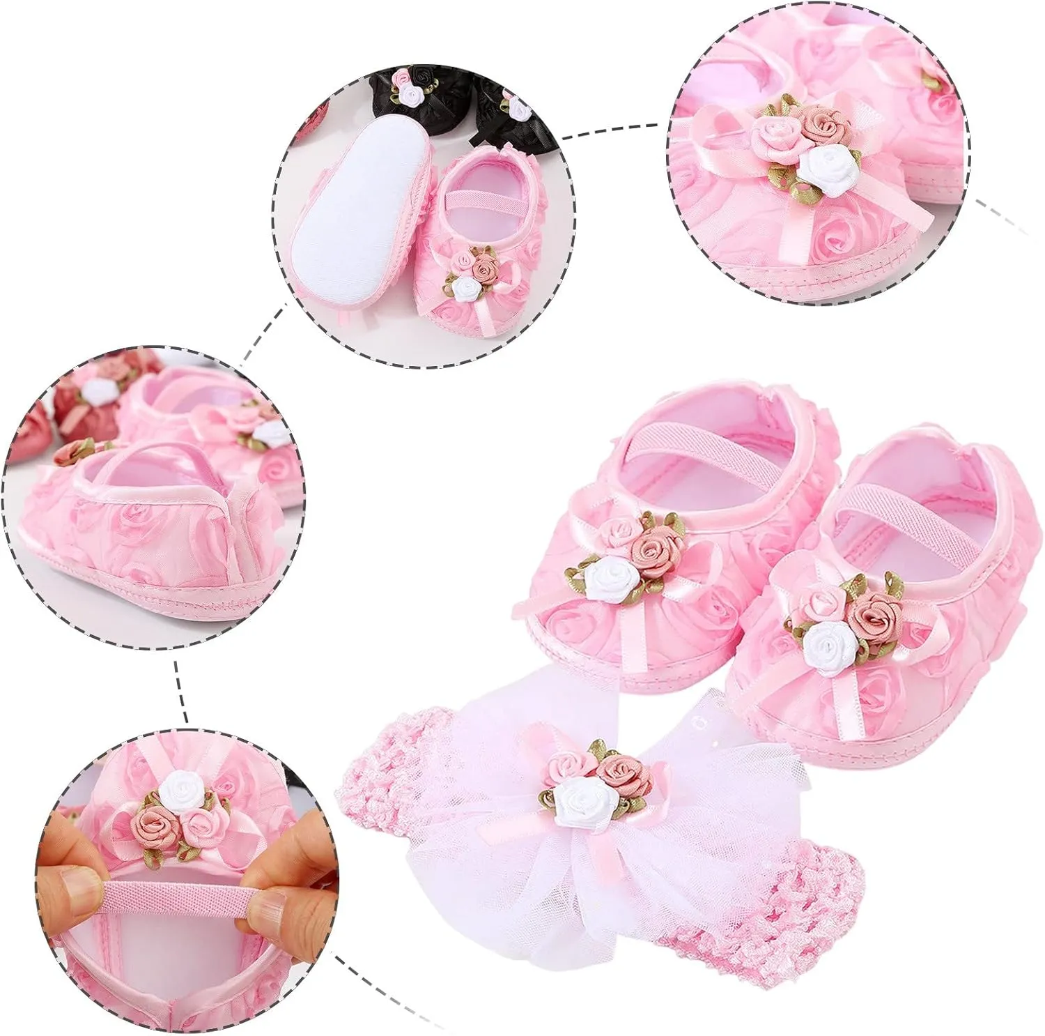 Toddler Girl Cute Shoes Baby Shoes Plus Headband Set Cute Baby Princess Shoes with Dress Hard Bottom Walking Shoes