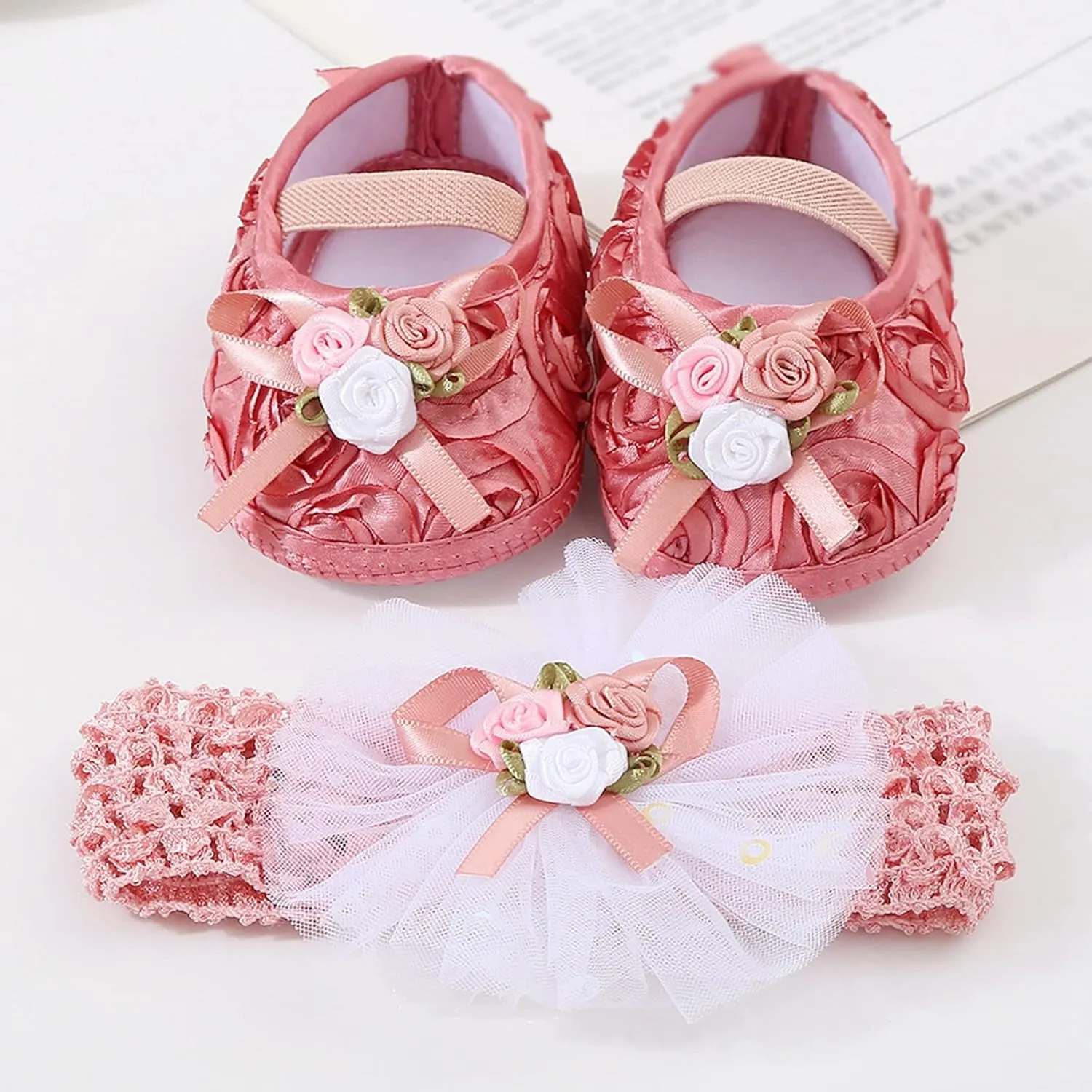 Toddler Girl Cute Shoes Baby Shoes Plus Headband Set Cute Baby Princess Shoes with Dress Hard Bottom Walking Shoes