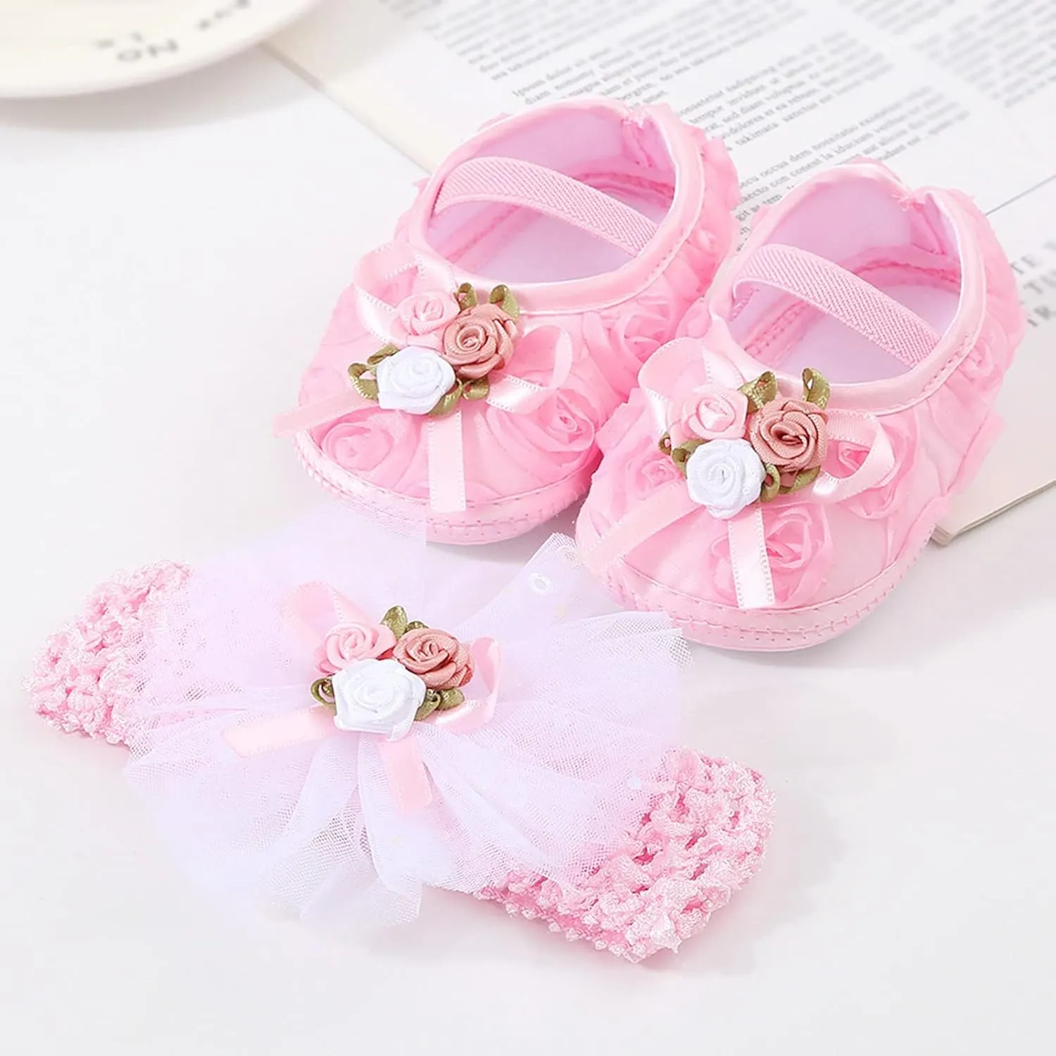 Toddler Girl Cute Shoes Baby Shoes Plus Headband Set Cute Baby Princess Shoes with Dress Hard Bottom Walking Shoes