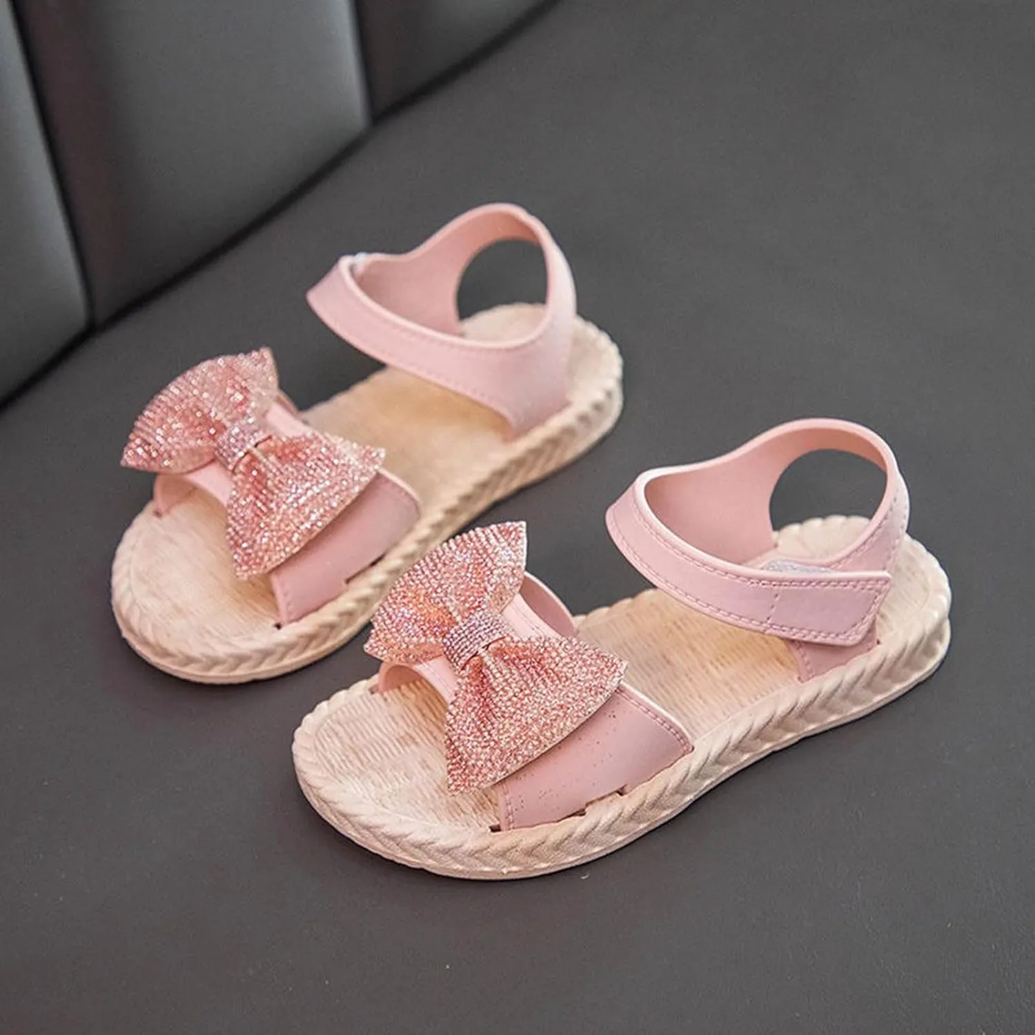 Toddler Kids Girls Soild Bowknot Princress Shoes Soft Sole Non Slip First Walkers Prewalker Beach Shoes Sandals