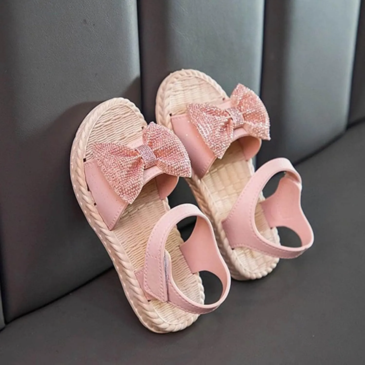 Toddler Kids Girls Soild Bowknot Princress Shoes Soft Sole Non Slip First Walkers Prewalker Beach Shoes Sandals