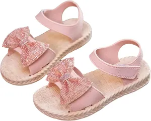 Toddler Kids Girls Soild Bowknot Princress Shoes Soft Sole Non Slip First Walkers Prewalker Beach Shoes Sandals