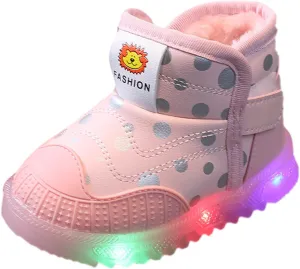 Toddler Non Slip Booties Boys Girls Lights Up Led Soft Sole Flat Shoes Fleece Cotton Lined Warm Boots Walking Shoes
