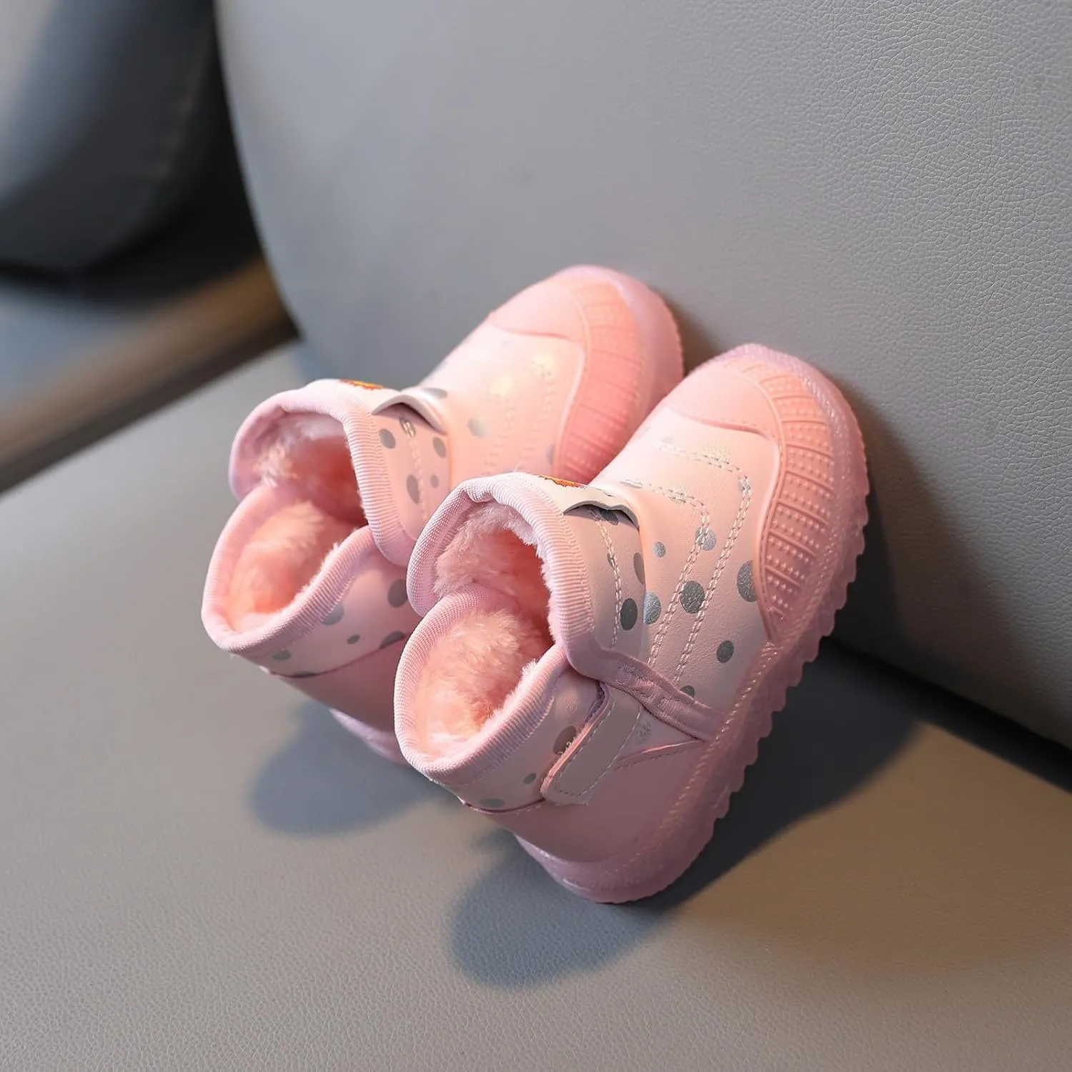 Toddler Non Slip Booties Boys Girls Lights Up Led Soft Sole Flat Shoes Fleece Cotton Lined Warm Boots Walking Shoes
