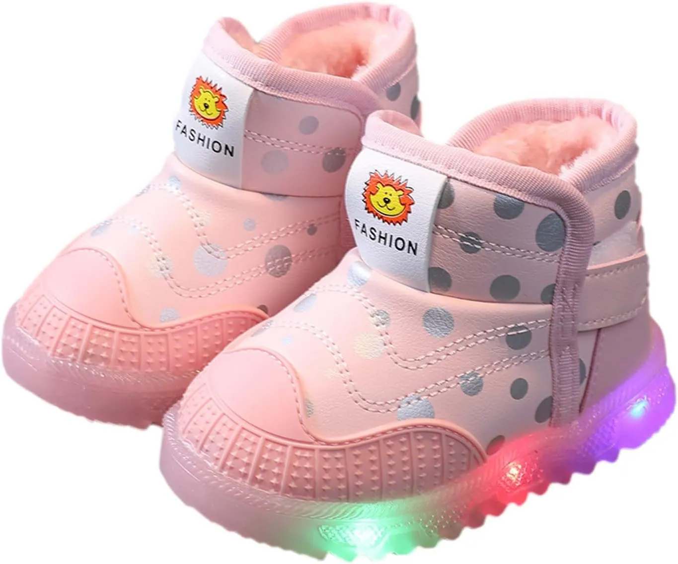 Toddler Non Slip Booties Boys Girls Lights Up Led Soft Sole Flat Shoes Fleece Cotton Lined Warm Boots Walking Shoes