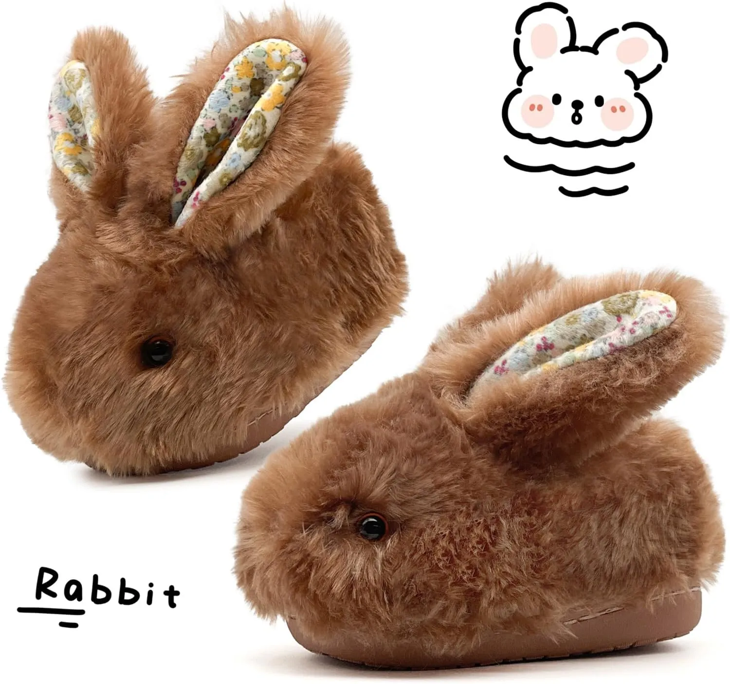 Toddler Slippers Girls Boys Kids Bunny House Slipper Winter Cute Rabbit Slippers Warm Soft Plush Fuzzy Slippers Indoor Non-Slip Animal Cartoon Slippers