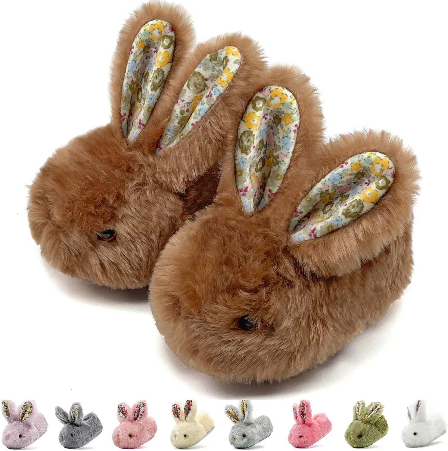Toddler Slippers Girls Boys Kids Bunny House Slipper Winter Cute Rabbit Slippers Warm Soft Plush Fuzzy Slippers Indoor Non-Slip Animal Cartoon Slippers