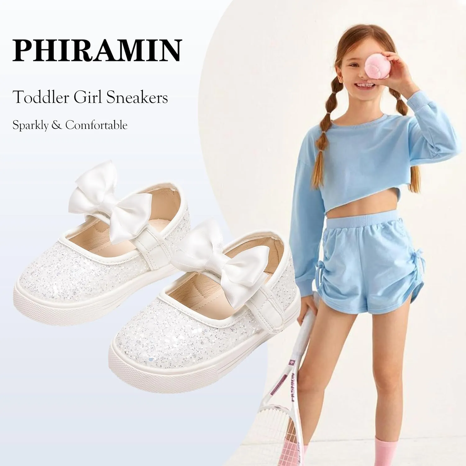 Toddler/Little Girls Sneakers-Slip On Glitter Sports Shoes for Running Walking
