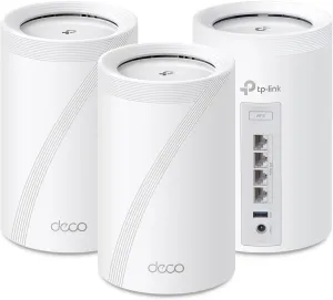 TP-Link Tri-Band WiFi 7 BE10000 Whole Home Mesh System (Deco BE63) - 6-Stream 10 Gbps, 4X 2.5G Ports Wired Backhaul, 4X Smart Internal Antennas, VPN, AI-Roaming, MU-MIMO, HomeShield (3-Pack)