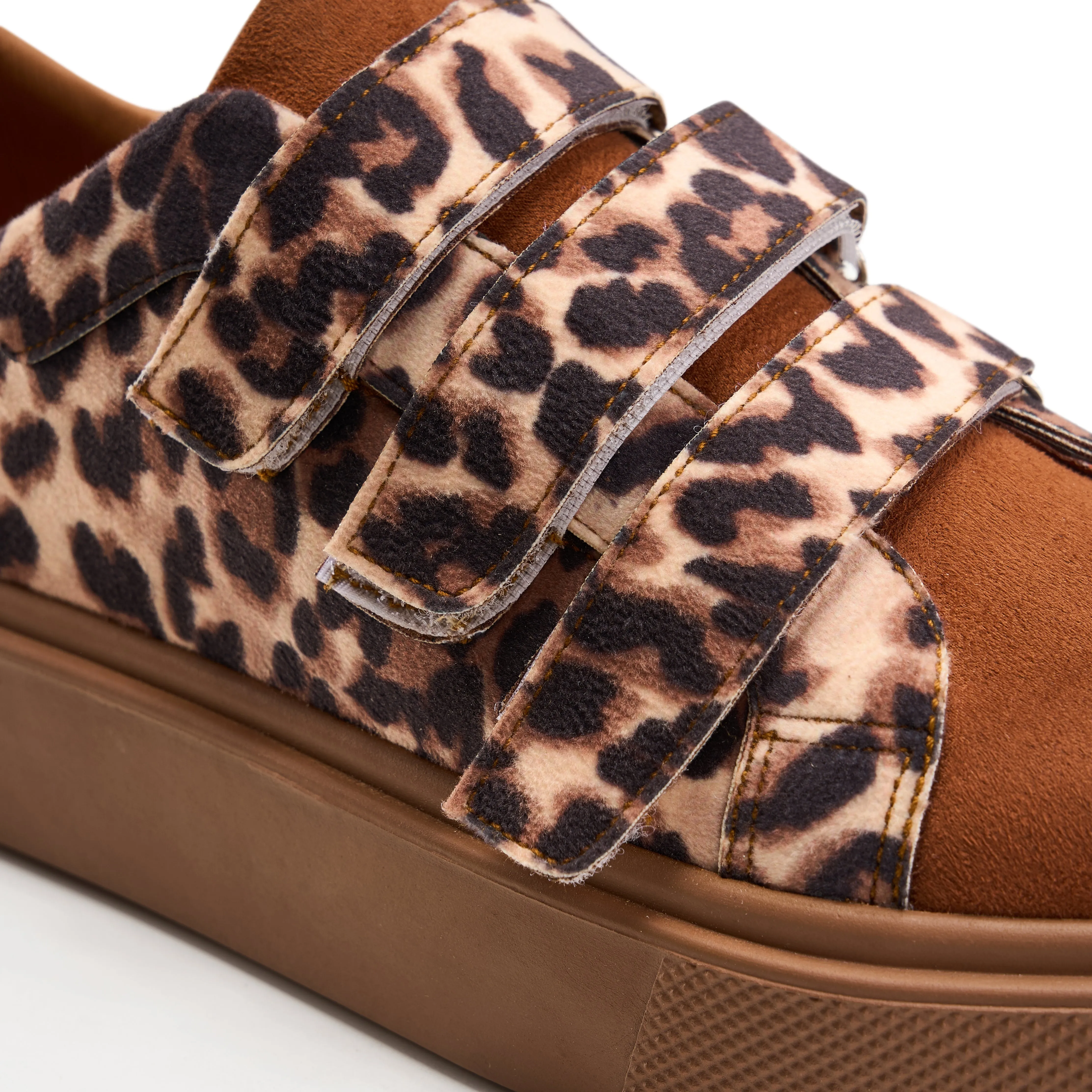 Triple Strap Leopard Sneaker-Camel