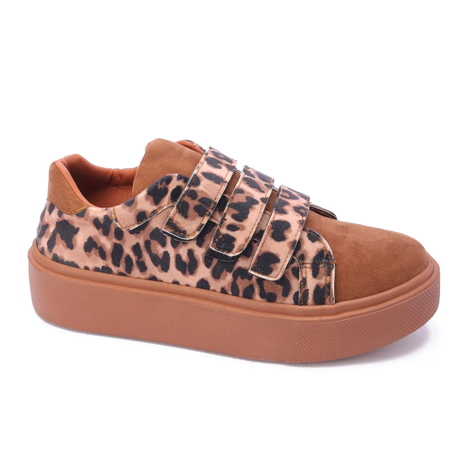 Triple Strap Leopard Sneaker-Camel