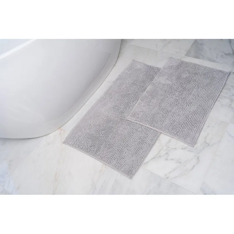 Two Piece Chenille Bath Mat Set, Grey