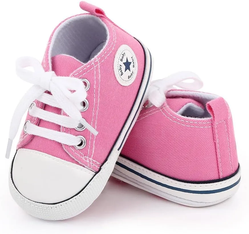 Unisex Baby Soft Sole Sneakers, Canvas Denim High Top, Newborn Infant First Walkers