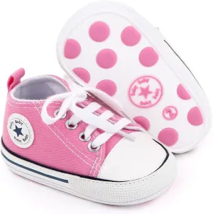 Unisex Baby Soft Sole Sneakers, Canvas Denim High Top, Newborn Infant First Walkers