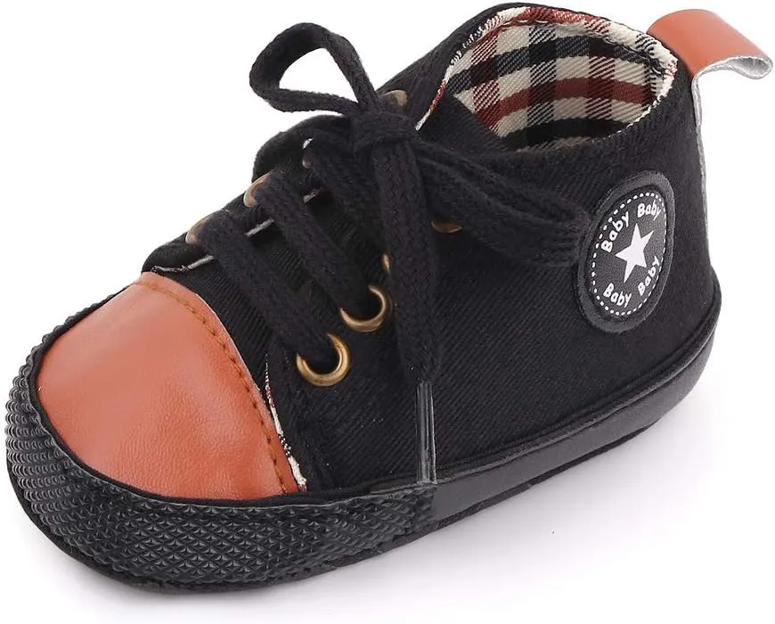 Unisex Baby Soft Sole Sneakers, Canvas Denim High Top, Newborn Infant First Walkers