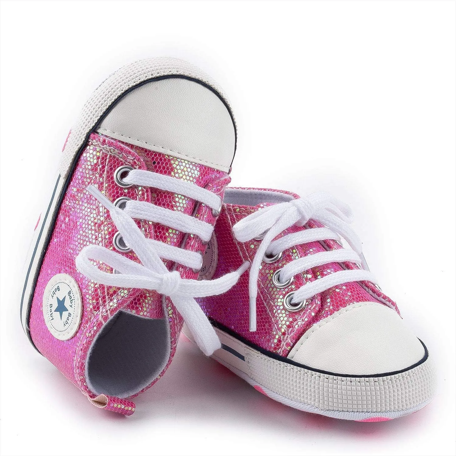 Unisex Baby Soft Sole Sneakers, Canvas Denim High Top, Newborn Infant First Walkers
