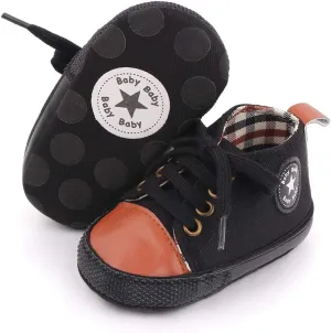 Unisex Baby Soft Sole Sneakers, Canvas Denim High Top, Newborn Infant First Walkers