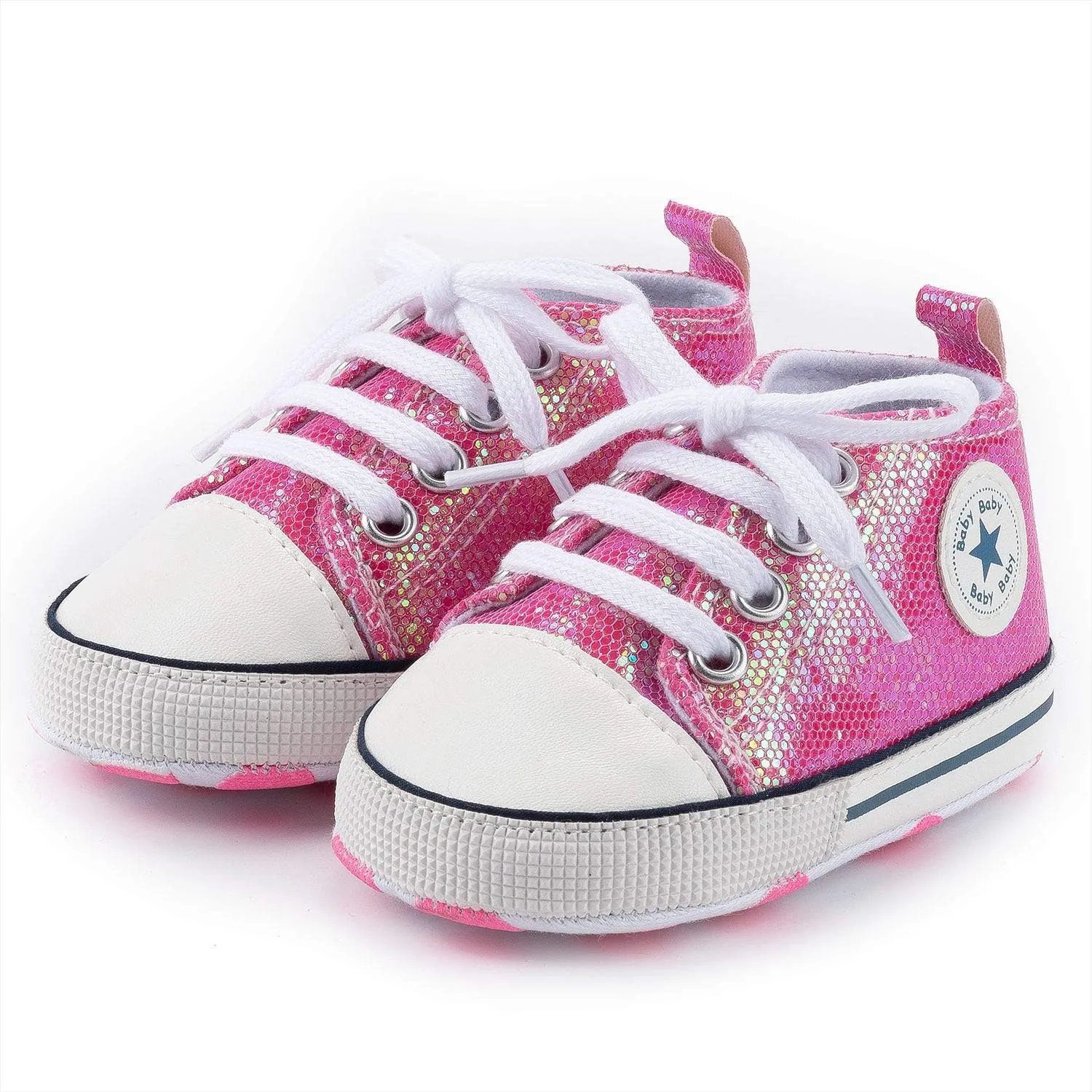 Unisex Baby Soft Sole Sneakers, Canvas Denim High Top, Newborn Infant First Walkers