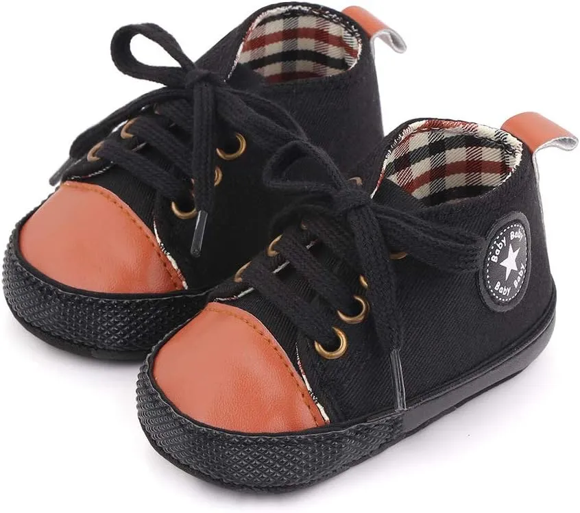 Unisex Baby Soft Sole Sneakers, Canvas Denim High Top, Newborn Infant First Walkers