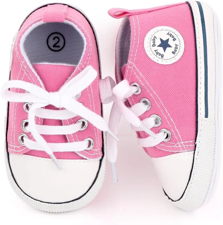 Unisex Baby Soft Sole Sneakers, Canvas Denim High Top, Newborn Infant First Walkers