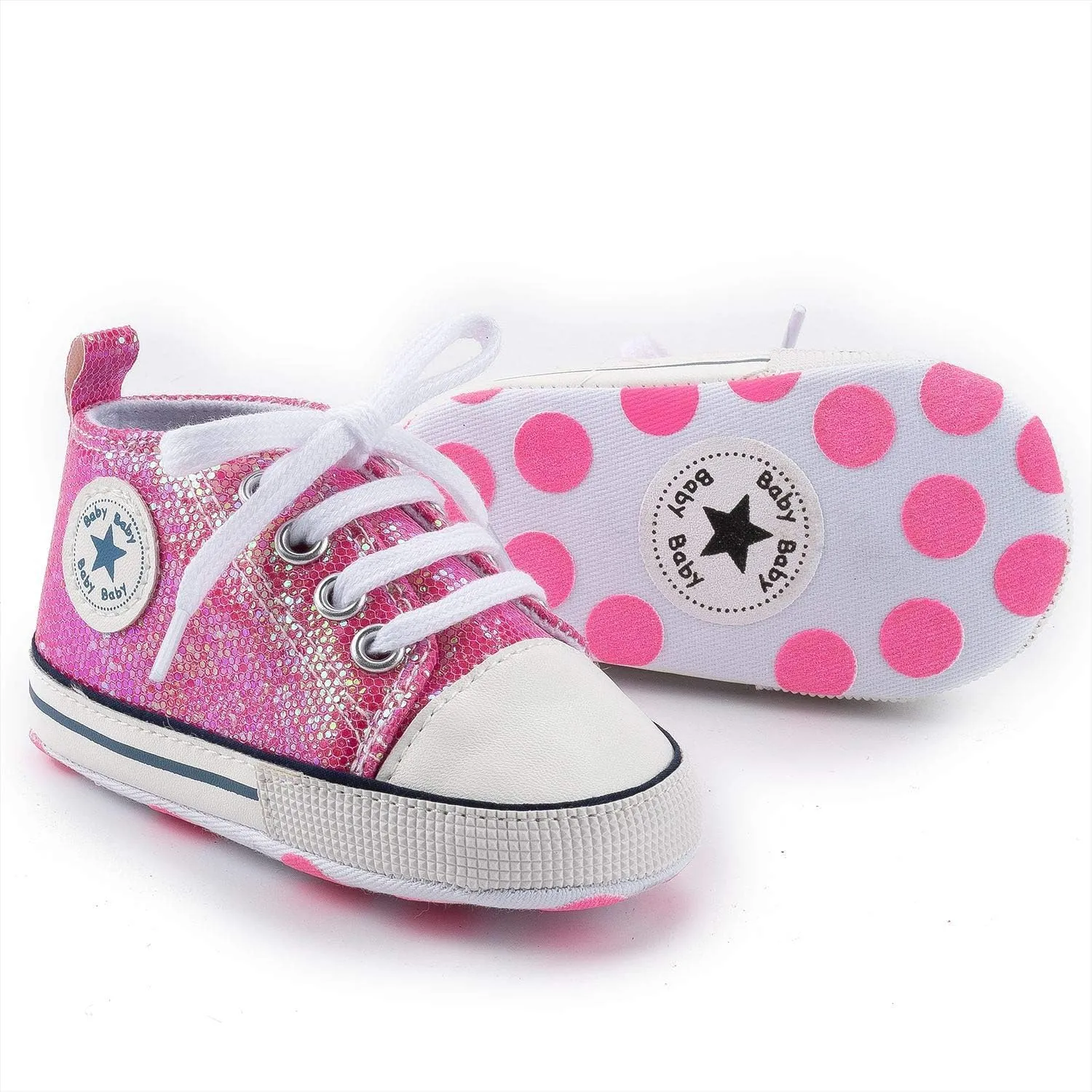 Unisex Baby Soft Sole Sneakers, Canvas Denim High Top, Newborn Infant First Walkers