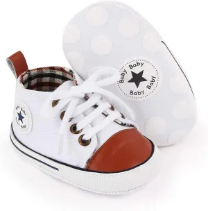 Unisex Baby Soft Sole Sneakers, Canvas Denim High Top, Newborn Infant First Walkers