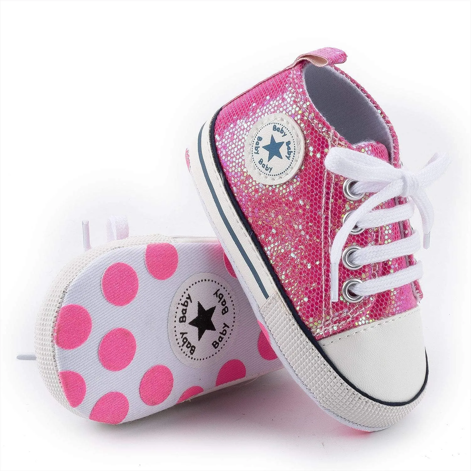 Unisex Baby Soft Sole Sneakers, Canvas Denim High Top, Newborn Infant First Walkers