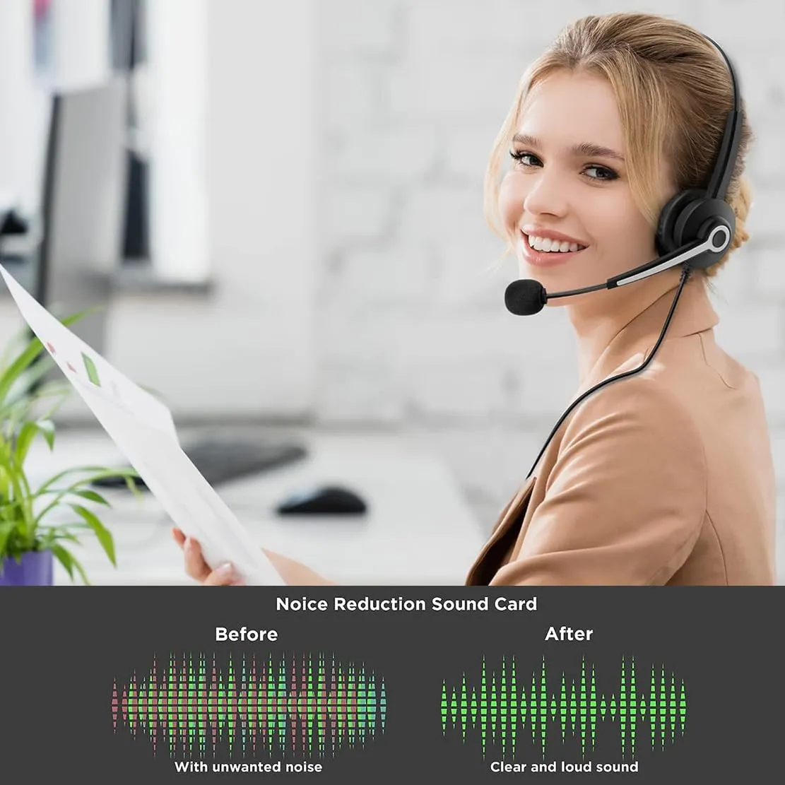 USB-A/USB C/3.5mm Jack 3-in-1 PC Headset, Wired & Noise with Noise-Cancelling Microphone for Laptop - Type-C Computer Headphones with Mic in-line Control for Home