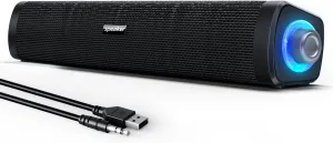 USB Computer Speakers,Computer Speakers with 3.5 mm aux,Wired USB Powered & Colorful LED Lights with Switch Button,Surround Sound Portable SoundBar for Monitor Laptop Phone(Black)