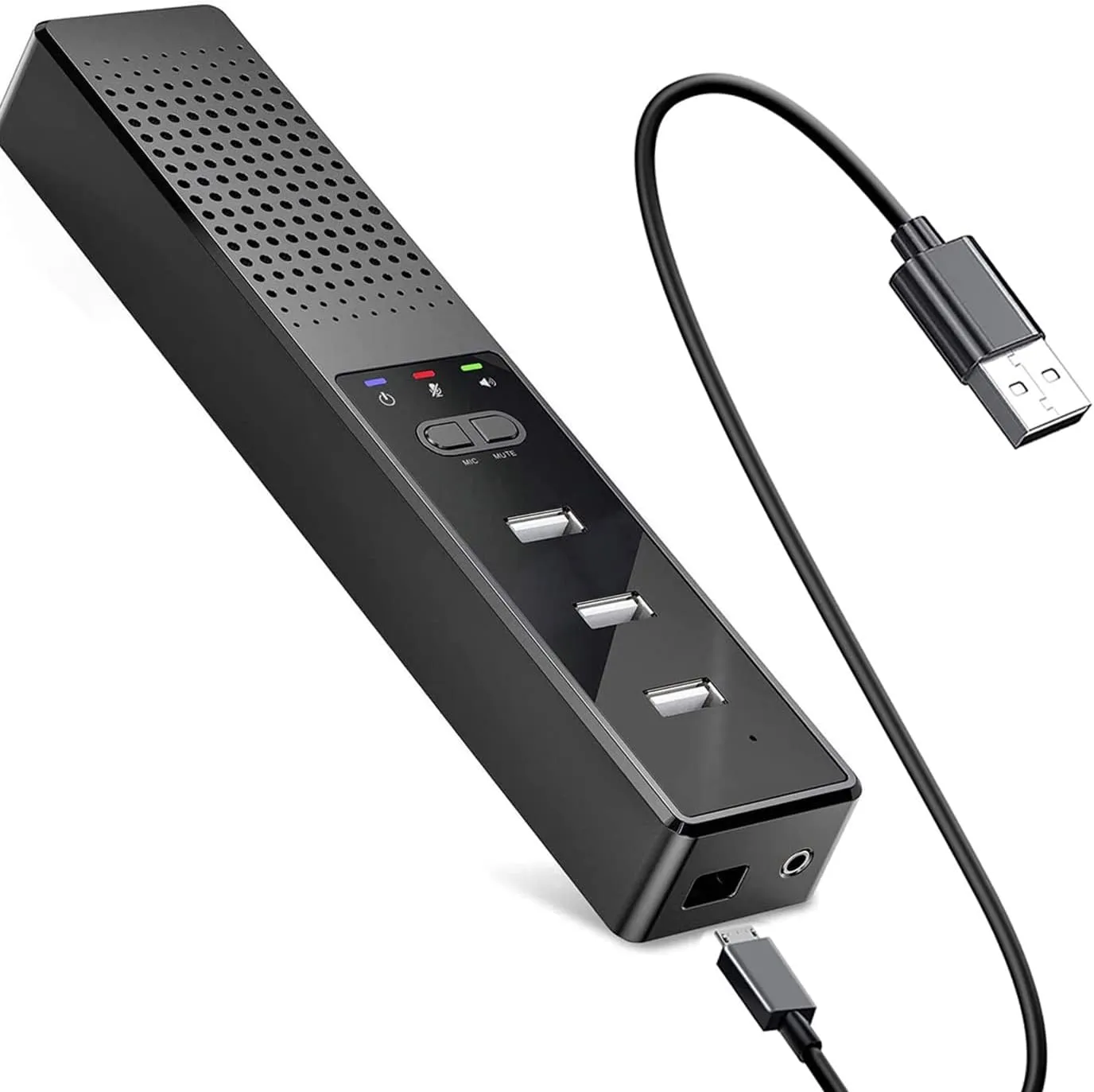 USB Speaker for Computer, 3-Port USB Hub,PC Spearker with Microphone,One-Key Mute,Plug & Play, Mouse Pad