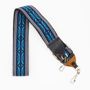 Vintage 1970's Bobby Lee Blue Diamond Wave Pattern Camera Shoulder Neck Strap - USED
