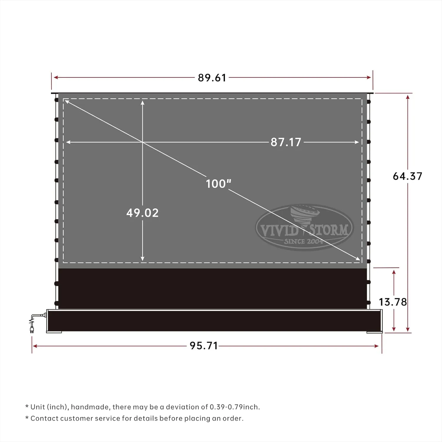 VIVIDSTORM-Projector Screen with Stand S PRO P 100 inch Foldaway Home/Movie Portable Sound Acoustically Transparent Light Rejecting Indoor Video Compatible with UST Laser TV Projector,VSDSTUST100HP