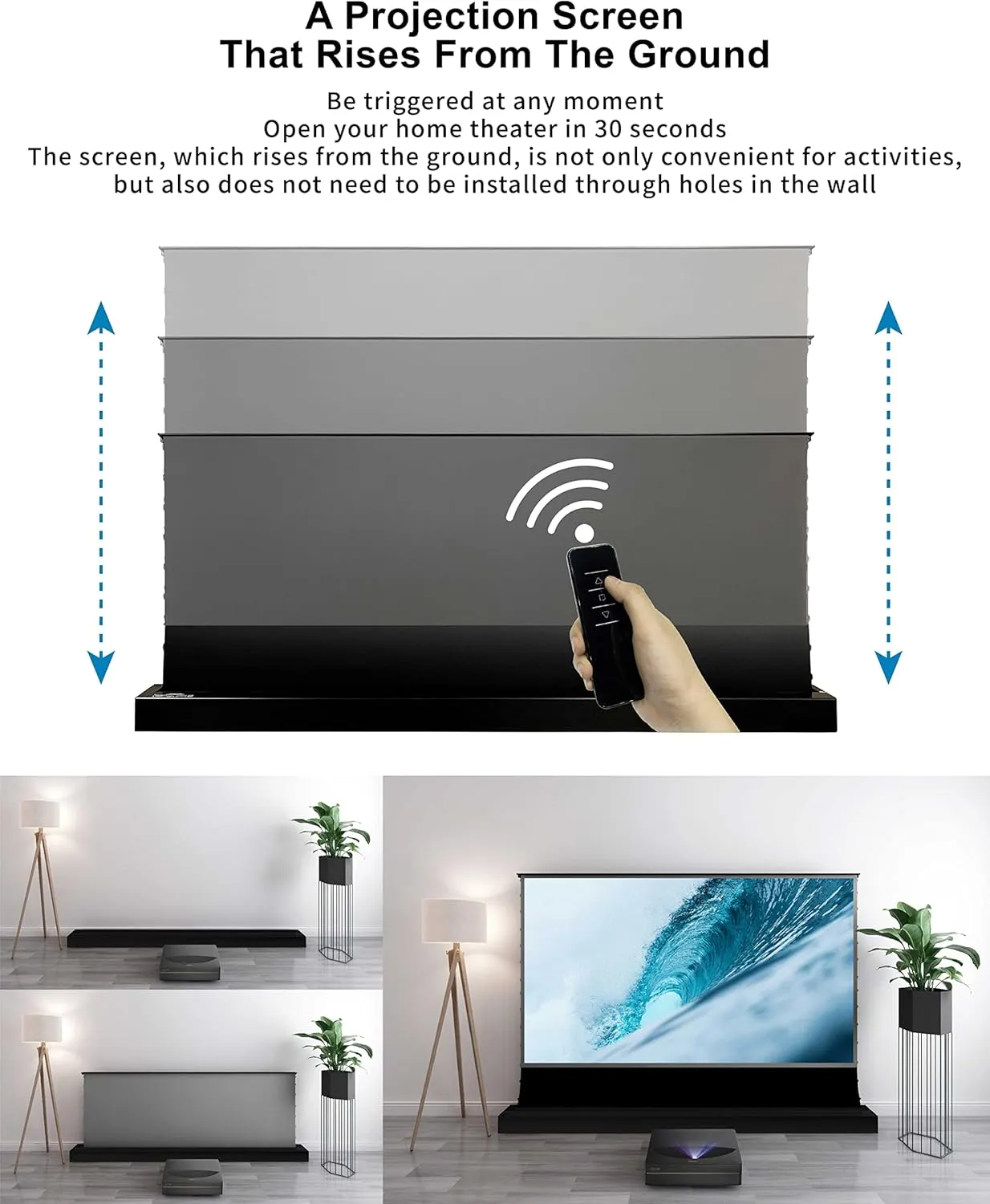 VIVIDSTORM-Projector Screen with Stand S PRO P 100 inch Foldaway Home/Movie Portable Sound Acoustically Transparent Light Rejecting Indoor Video Compatible with UST Laser TV Projector,VSDSTUST100HP
