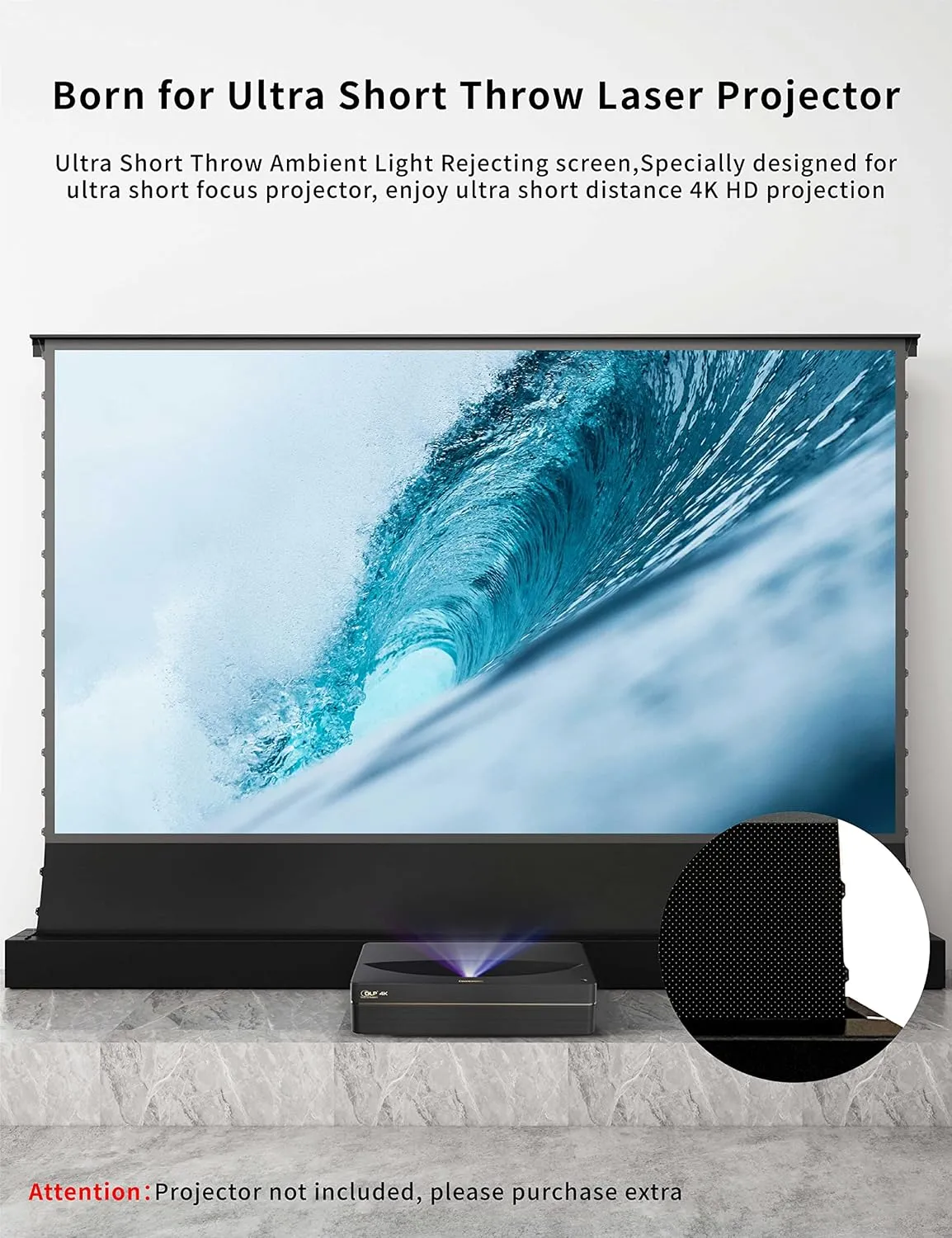 VIVIDSTORM-Projector Screen with Stand S PRO P 100 inch Foldaway Home/Movie Portable Sound Acoustically Transparent Light Rejecting Indoor Video Compatible with UST Laser TV Projector,VSDSTUST100HP