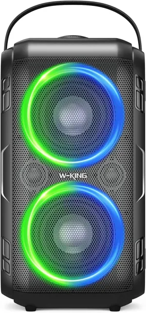 W-KING Bluetooth Speakers with Subwoofer, 80W Party Portable Speakers Bluetooth Wireless Outdoor Large Speaker Loud Boombox, Huge 105dB Sound, Deep Bass/Party Lights/USB Play/AUX/TF/EQ