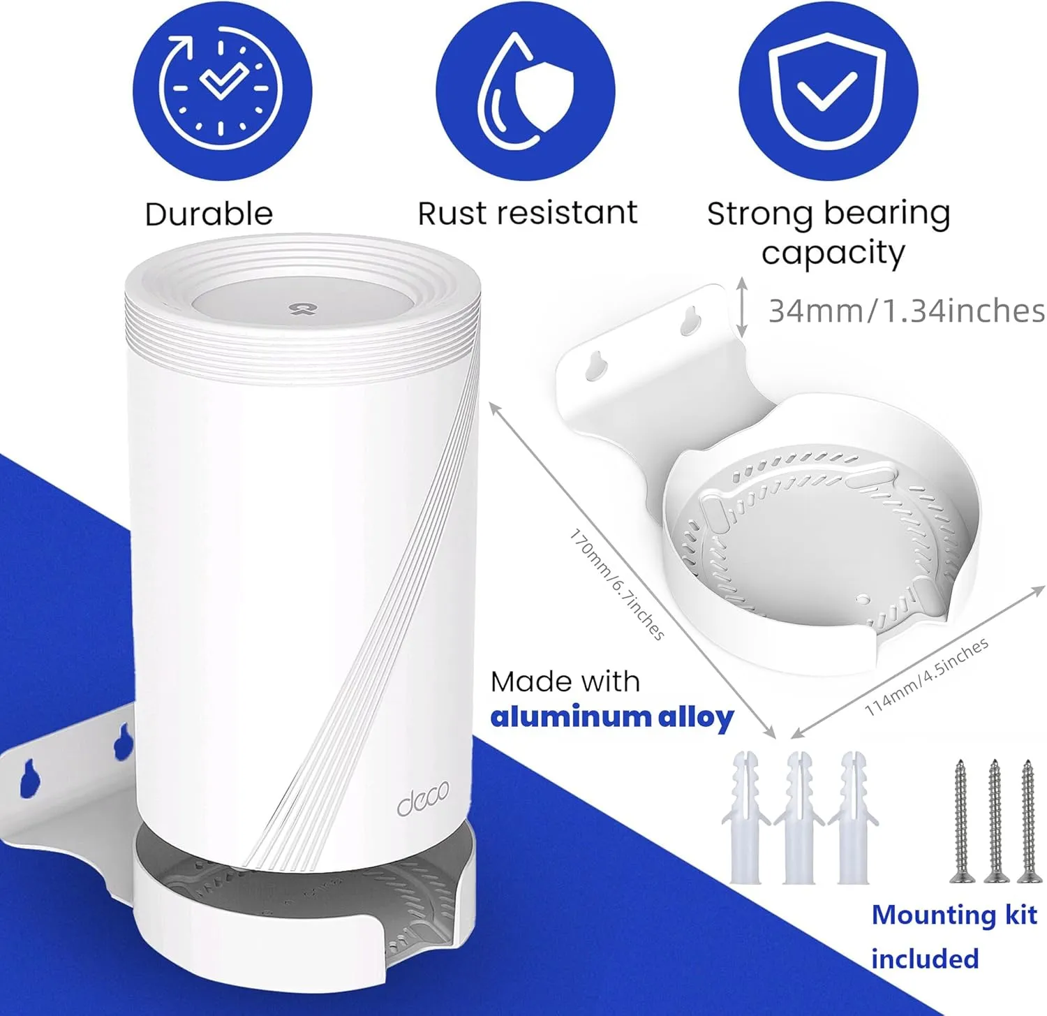 Wall Mount for TP-Link Deco BE63/ BE65/BE10000 Mesh Wi-Fi 7 System, Saving Space Aluminum Alloy Wall Hanging Bracket Holder with Cable Storage Rack, Easy Installation (White-3Pack)