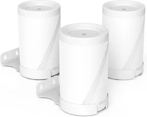 Wall Mount for TP-Link Deco BE63/ BE65/BE10000 Mesh Wi-Fi 7 System, Saving Space Aluminum Alloy Wall Hanging Bracket Holder with Cable Storage Rack, Easy Installation (White-3Pack)