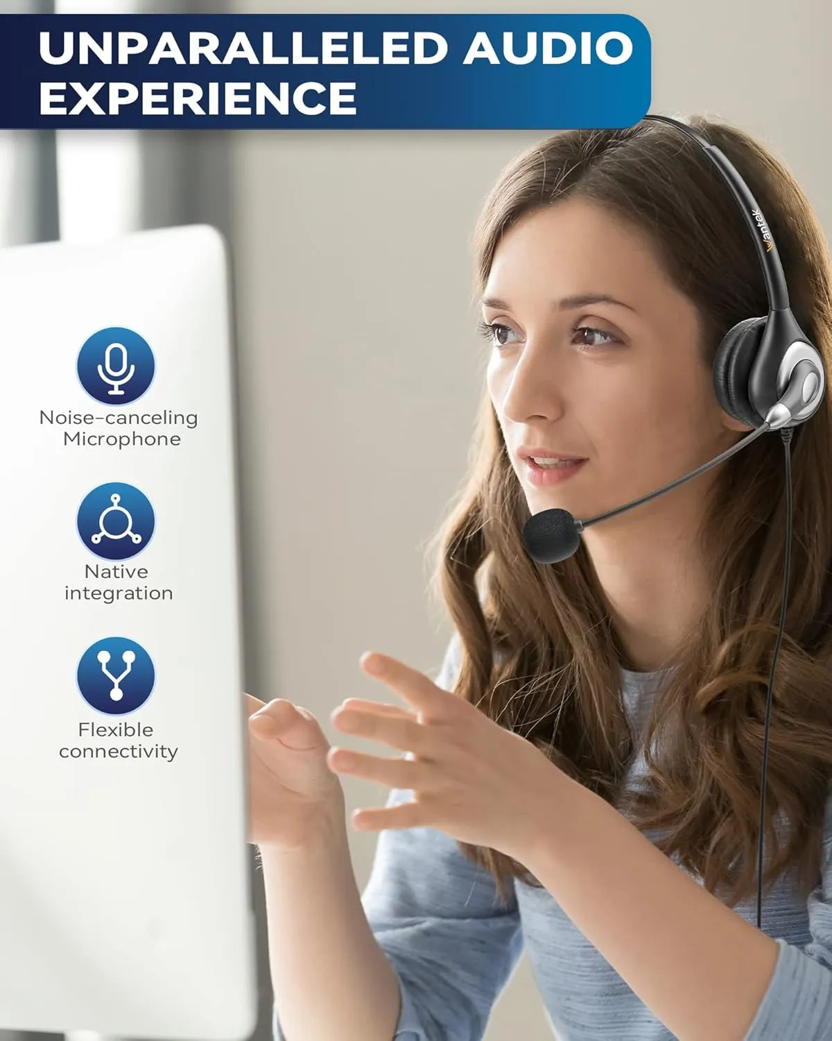 Wantek Corded USB Headset with Microphone Noise Cancelling & in-line Controls, Computer Headphones for Laptop PC Skype Zoom Webinar Classroom Home Office Business, Clear Chat, Ultra Comfort(UC602)