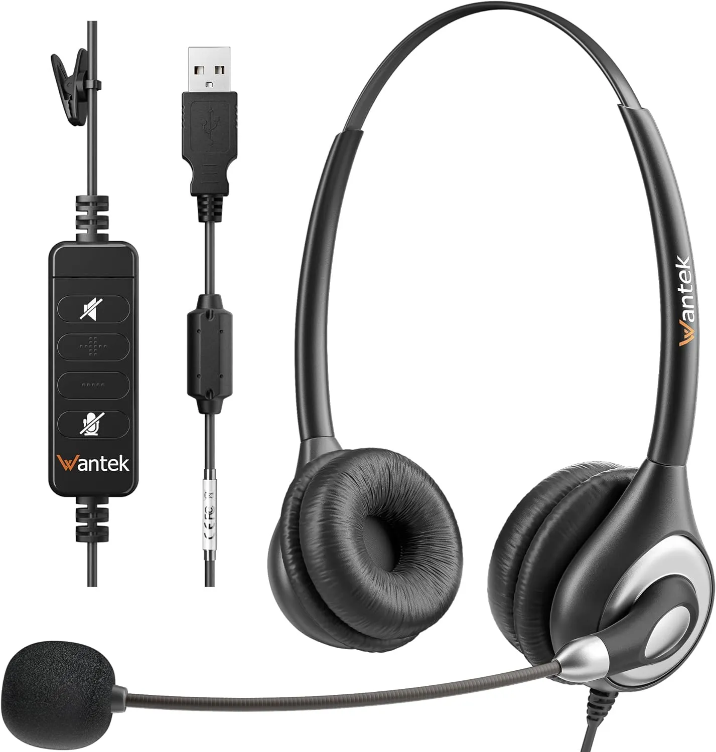 Wantek Corded USB Headset with Microphone Noise Cancelling & in-line Controls, Computer Headphones for Laptop PC Skype Zoom Webinar Classroom Home Office Business, Clear Chat, Ultra Comfort(UC602)