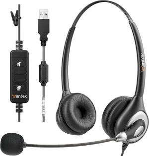 Wantek Corded USB Headset with Microphone Noise Cancelling & in-line Controls, Computer Headphones for Laptop PC Skype Zoom Webinar Classroom Home Office Business, Clear Chat, Ultra Comfort(UC602)