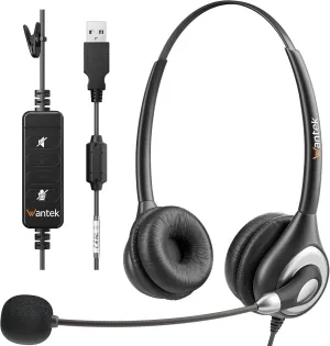 Wantek Corded USB Headset with Microphone Noise Cancelling & in-line Controls, Computer Headphones for Laptop PC Skype Zoom Webinar Classroom Home Office Business, Clear Chat, Ultra Comfort(UC602)