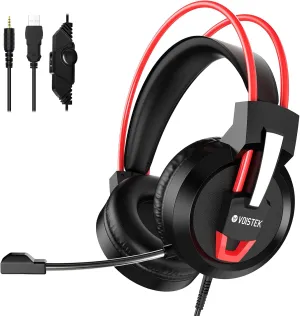 Wired Gaming Headset - Over-Ear Gaming Headphones with Mic, 50mm Drivers, LED Lights for PS5, PS4, Xbox Series X|S, Switch, PC, Mac (Red)